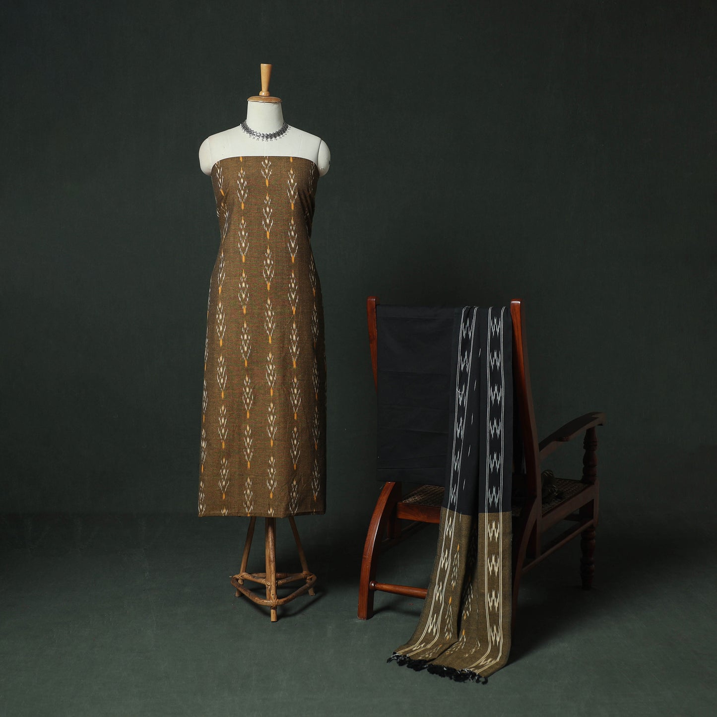 Pochampally Ikat Woven Cotton 3pc Unstitched Dress Material Suit Set 20