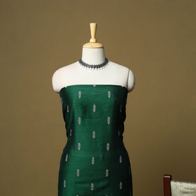 Green - Spun Dupion Silk Thread Buti 3pc Unstitched Dress Material 44
