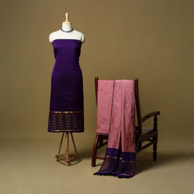 Purple - 3pc Pochampally Ikat Handloom Silk Cotton Unstitched Dress Material 45