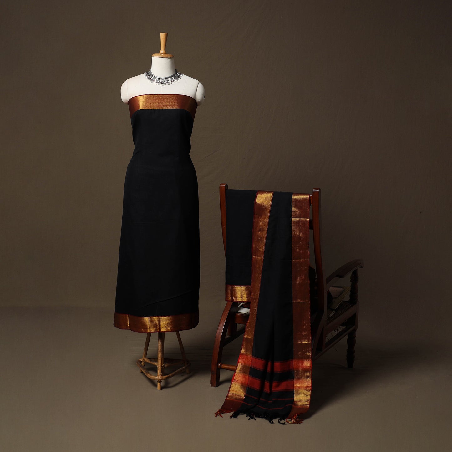 Dharwad Cotton 3pc Unstitched Dress Material Suit Set with Woven Border 55