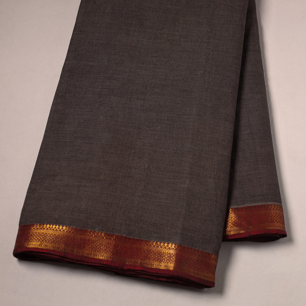 Black - Mangalagiri Handloom Cotton Nizam Zari Border Fabric 50