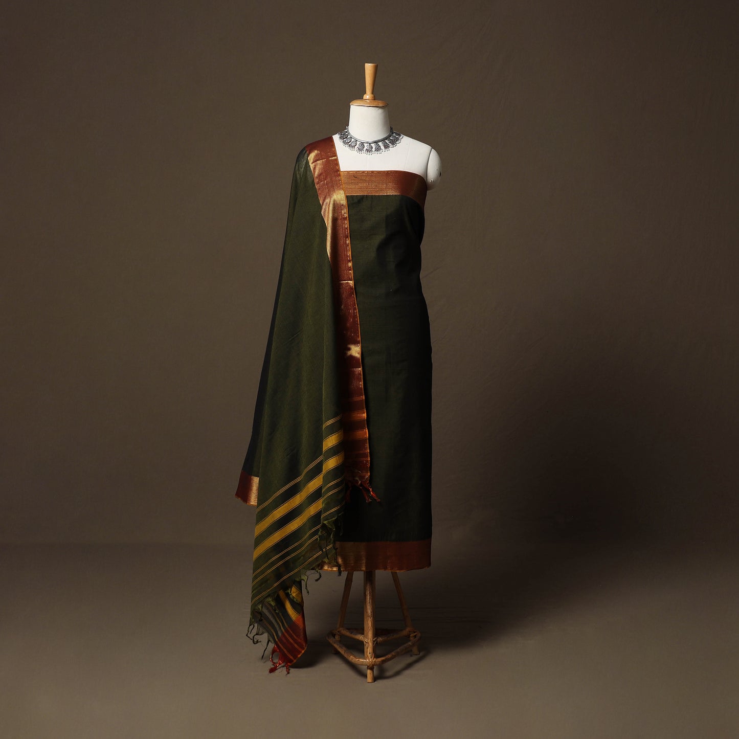 Dharwad Cotton 3pc Unstitched Dress Material Suit Set with Woven Border 54