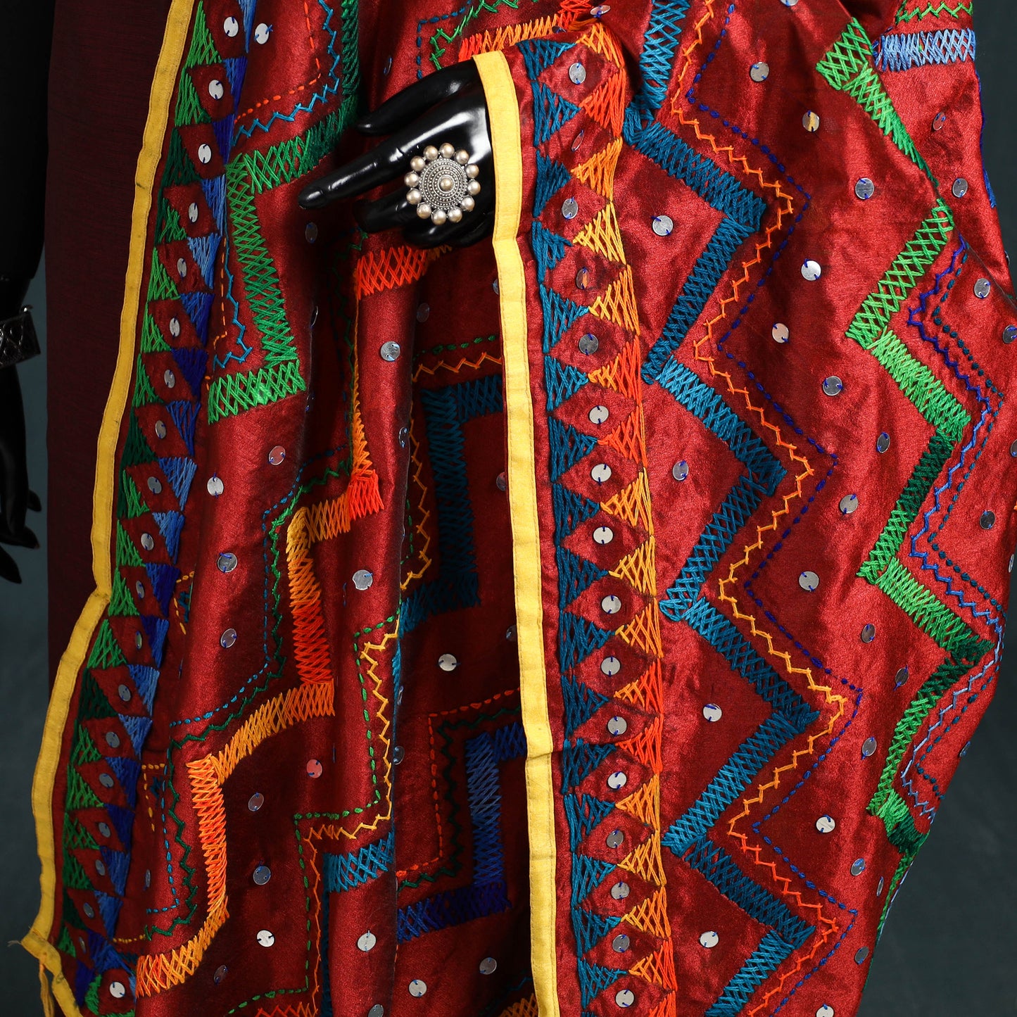 Ranihati Chanderi Silk Zig Zag Hand Embroidery Dupatta 64