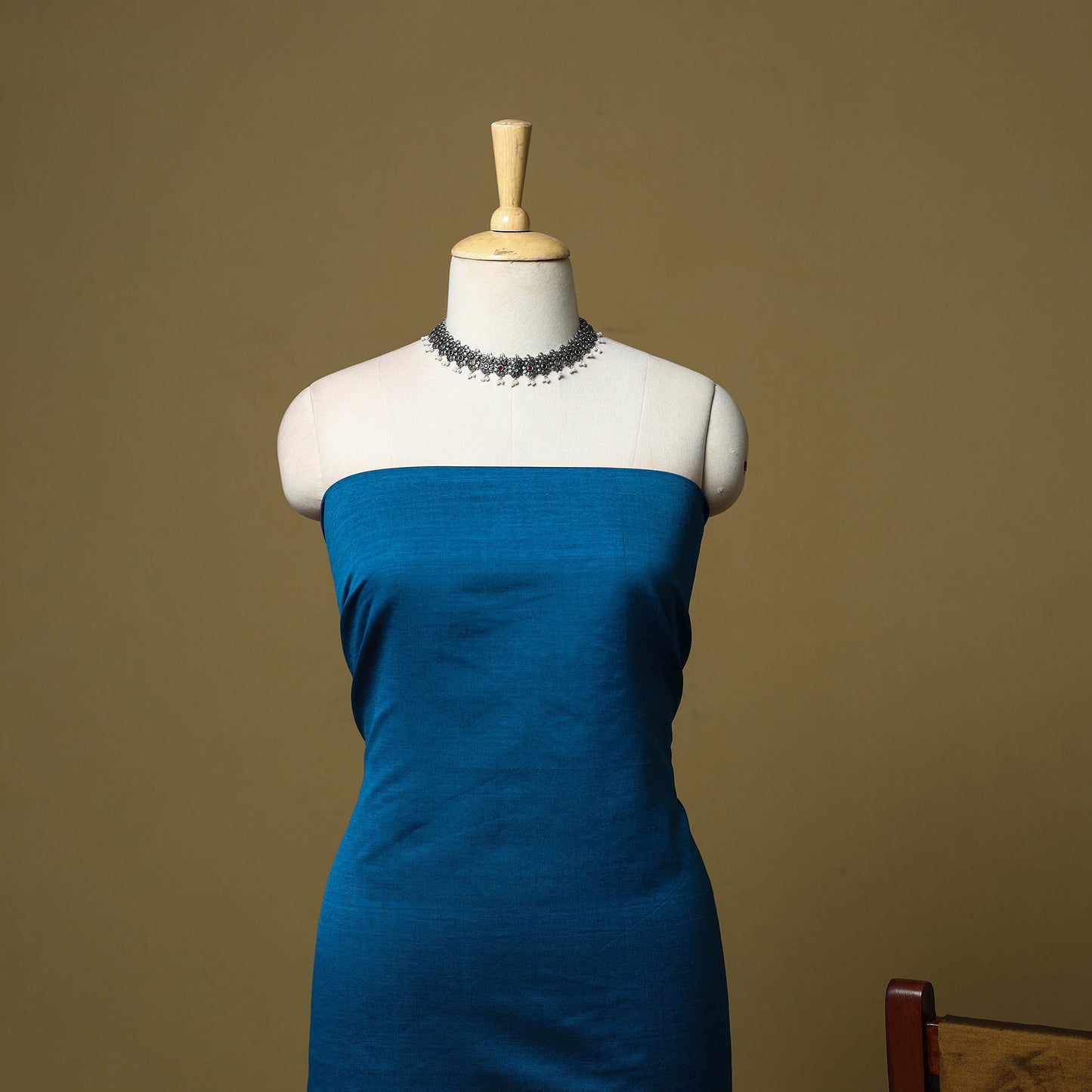 Blue - 3pc Pochampally Ikat Handloom Silk Cotton Unstitched Dress Material 46