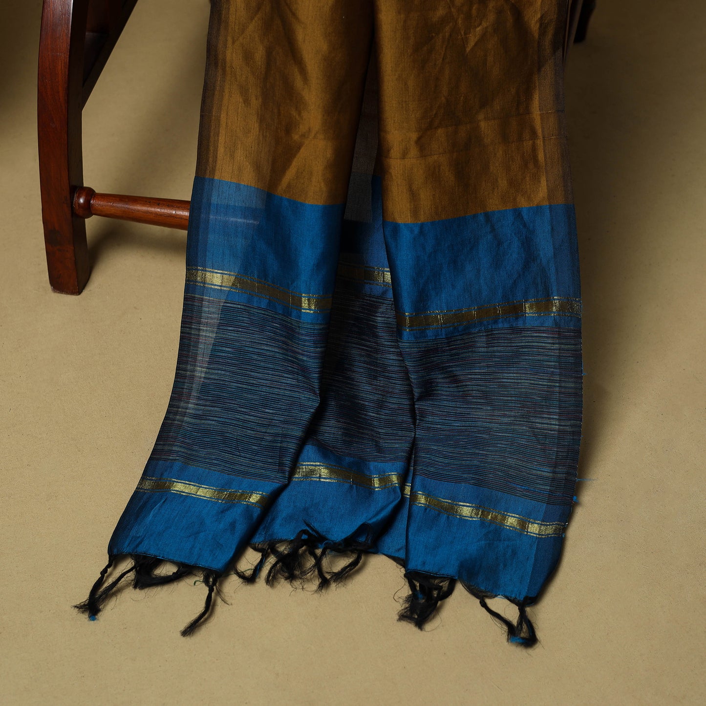 Blue - 3pc Pochampally Ikat Handloom Silk Cotton Unstitched Dress Material 46