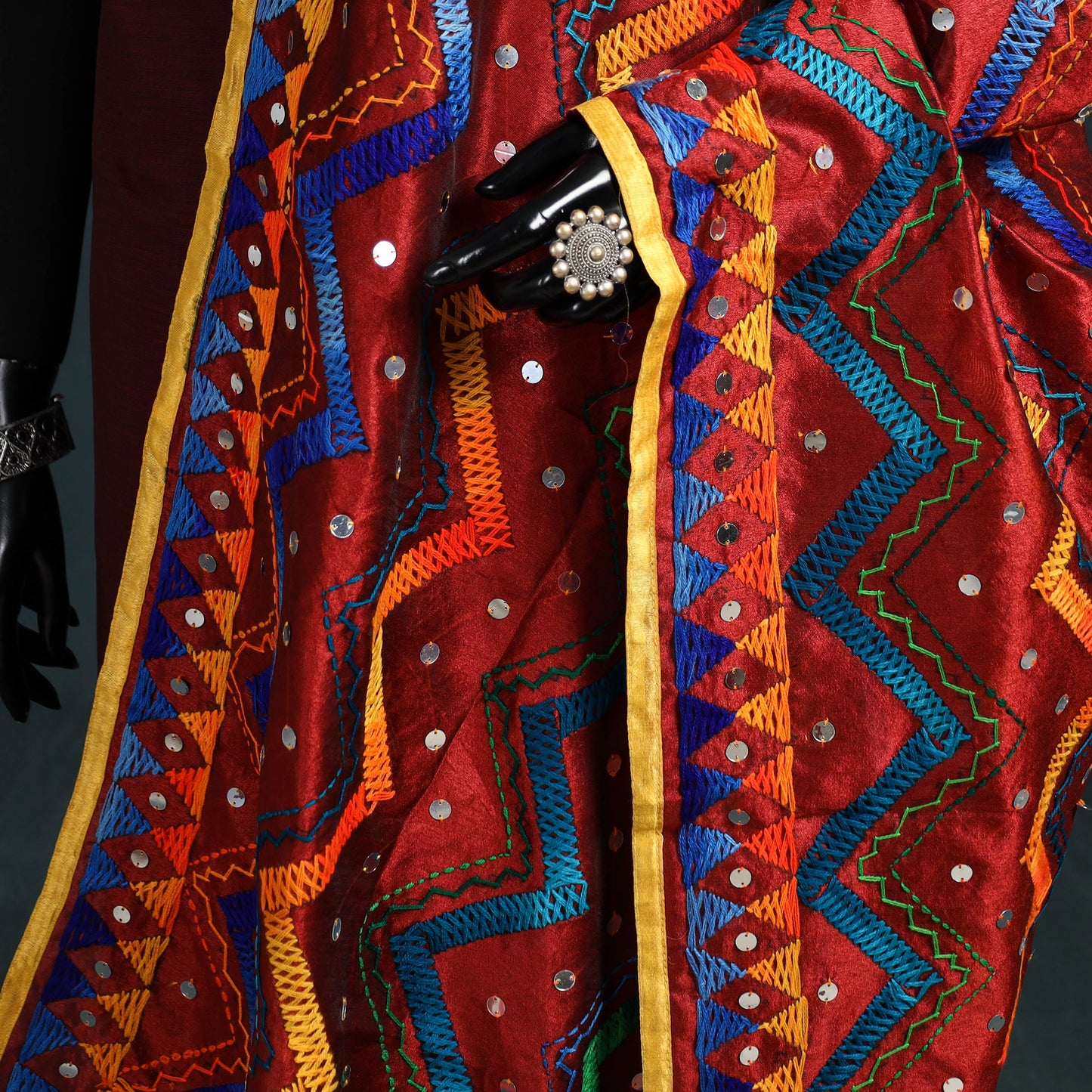 Ranihati Chanderi Silk Zig Zag Hand Embroidery Dupatta 65
