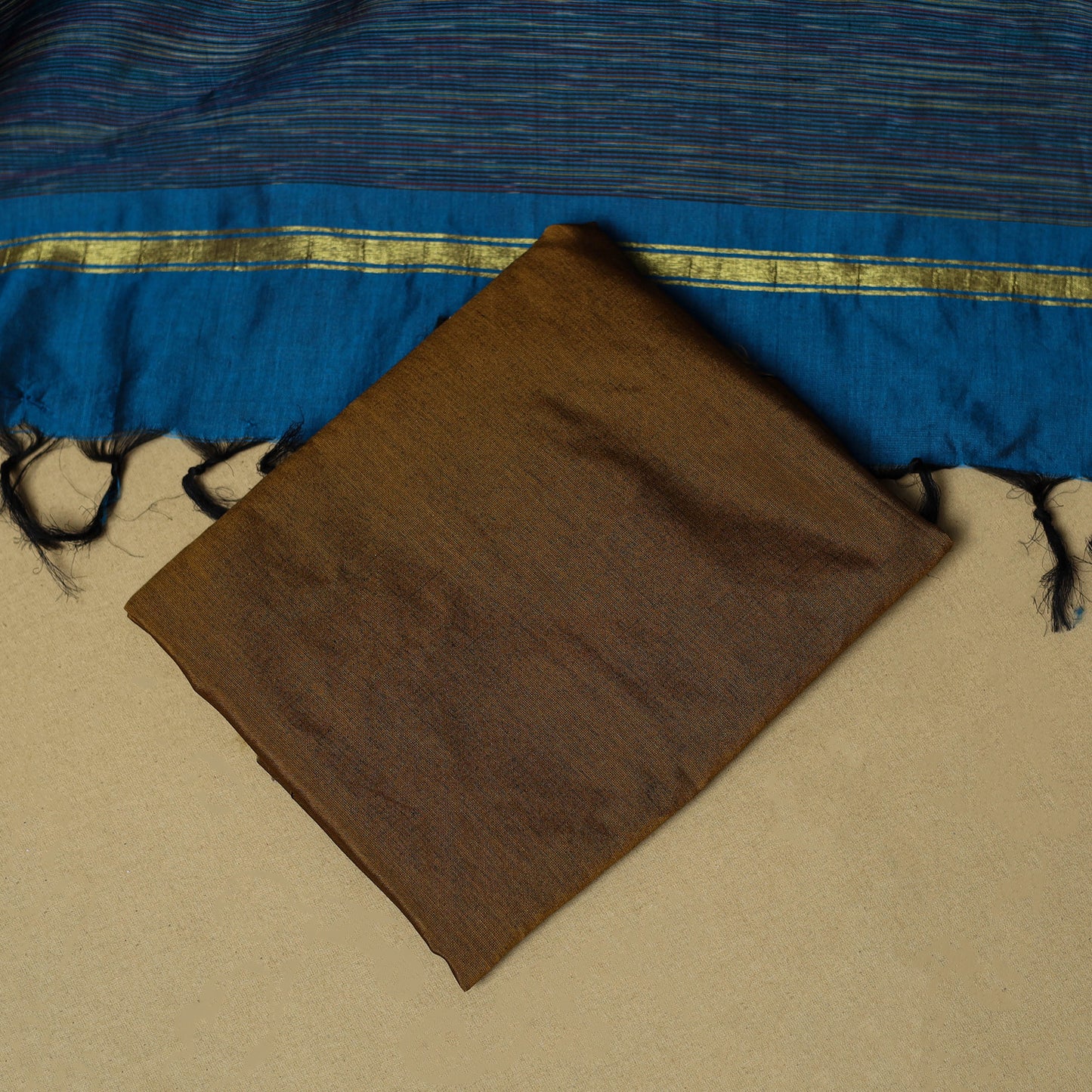 Blue - 3pc Pochampally Ikat Handloom Silk Cotton Unstitched Dress Material 46