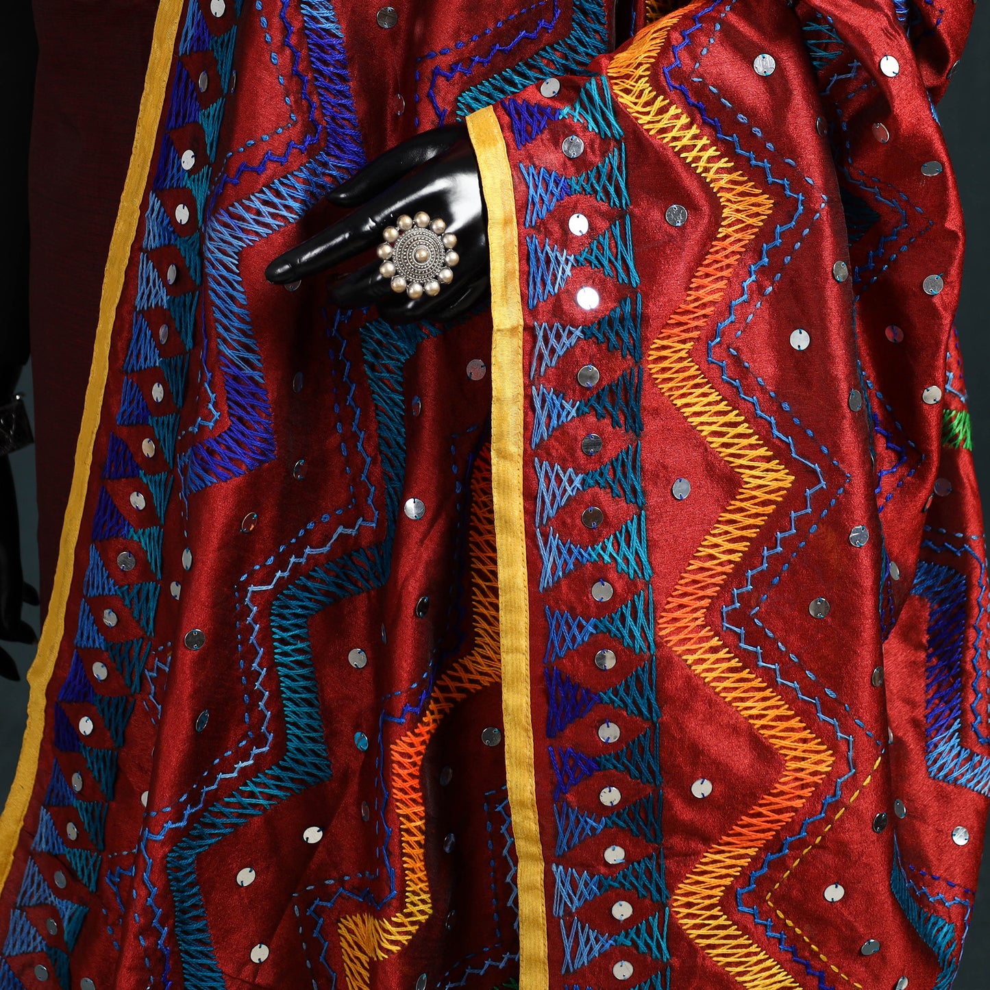 Ranihati Chanderi Silk Zig Zag Hand Embroidery Dupatta 66