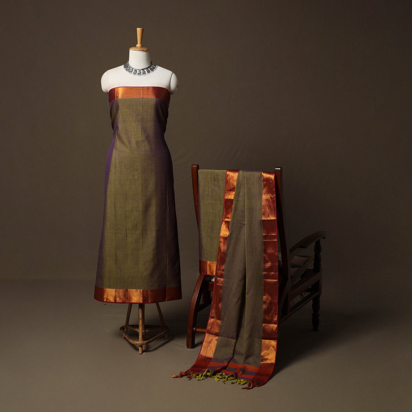 Dharwad Cotton 3pc Unstitched Dress Material Suit Set with Woven Border 52