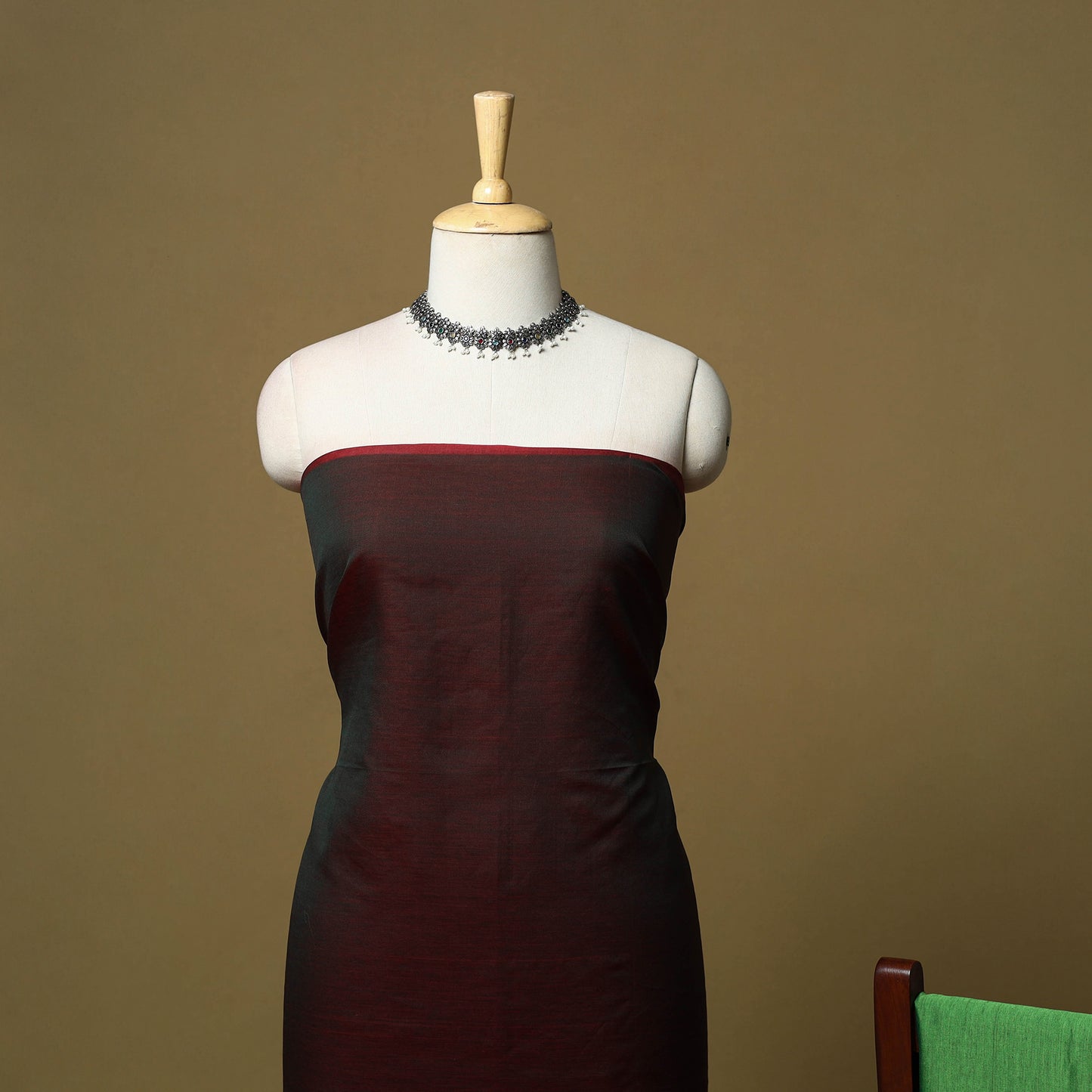 Maroon - 3pc Pochampally Ikat Handloom Silk Cotton Unstitched Dress Material 48