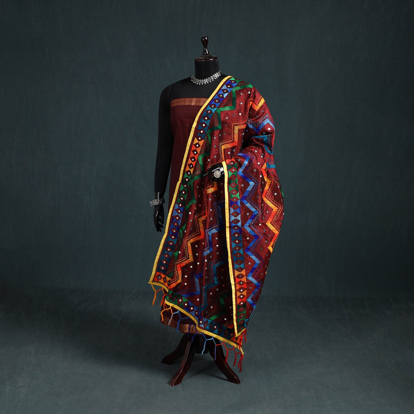 Ranihati Chanderi Silk Zig Zag Hand Embroidery Dupatta 68
