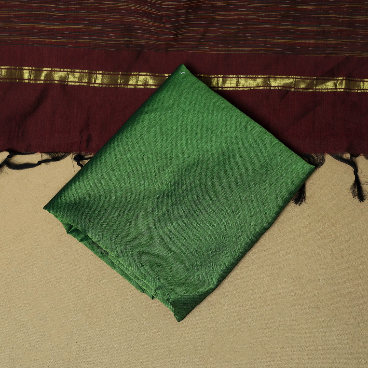 Maroon - 3pc Pochampally Ikat Handloom Silk Cotton Unstitched Dress Material 48