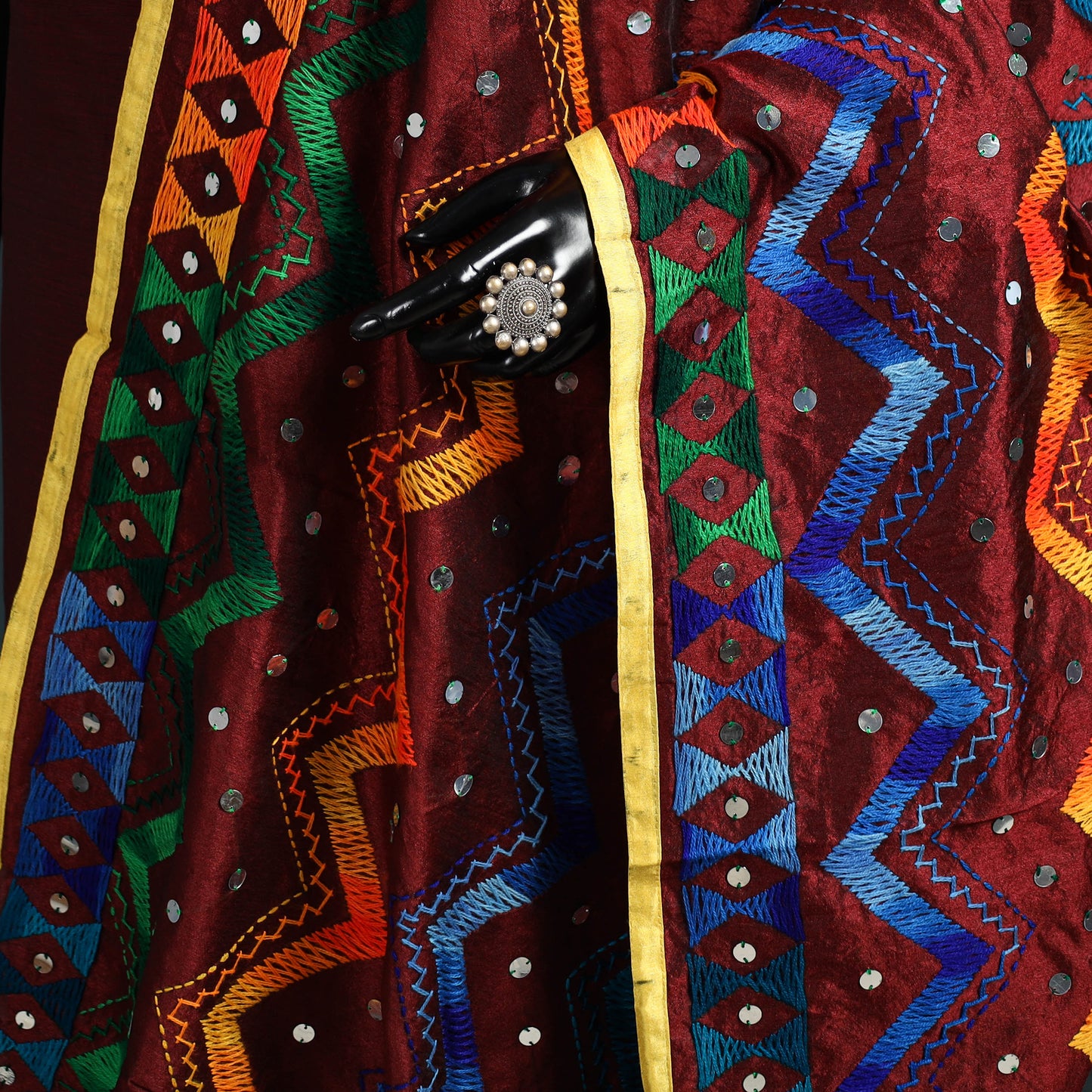 Ranihati Chanderi Silk Zig Zag Hand Embroidery Dupatta 68