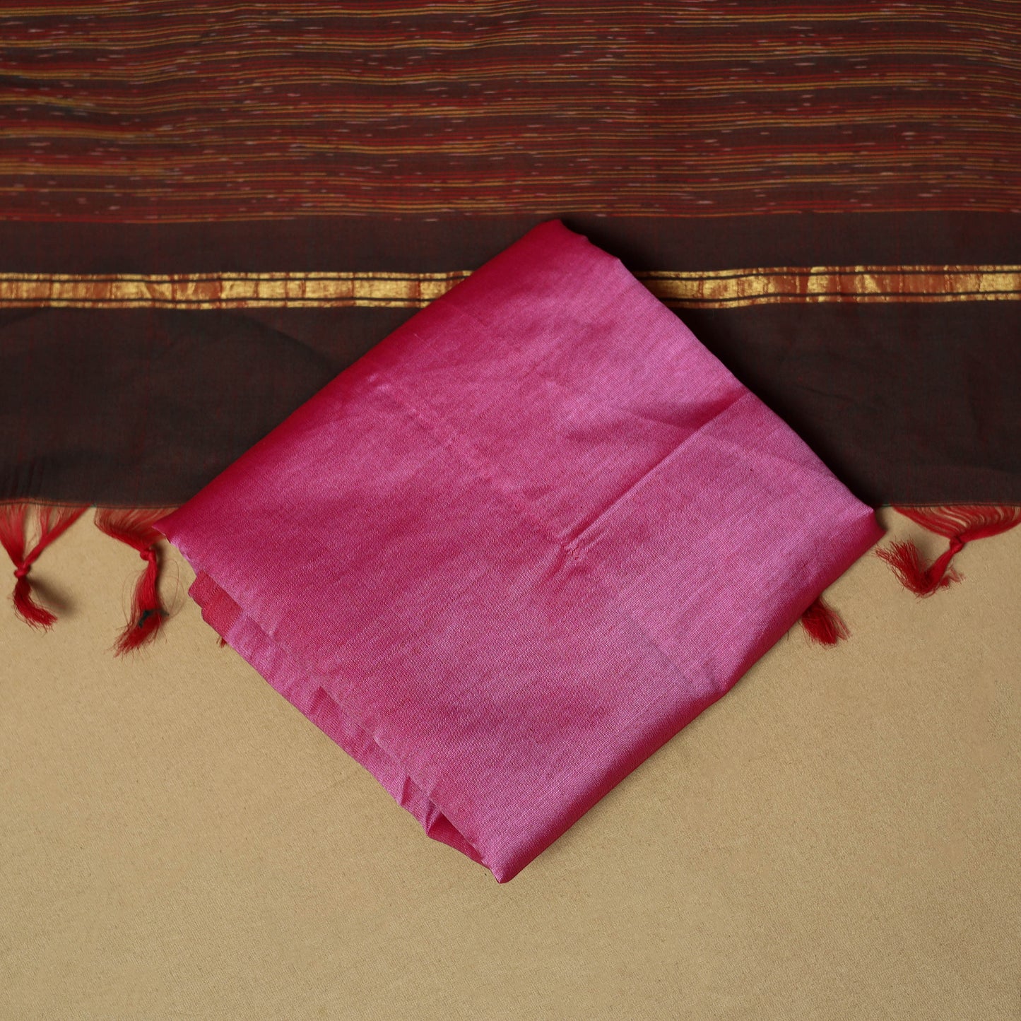 Maroon - 3pc Pochampally Ikat Handloom Silk Cotton Unstitched Dress Material 49