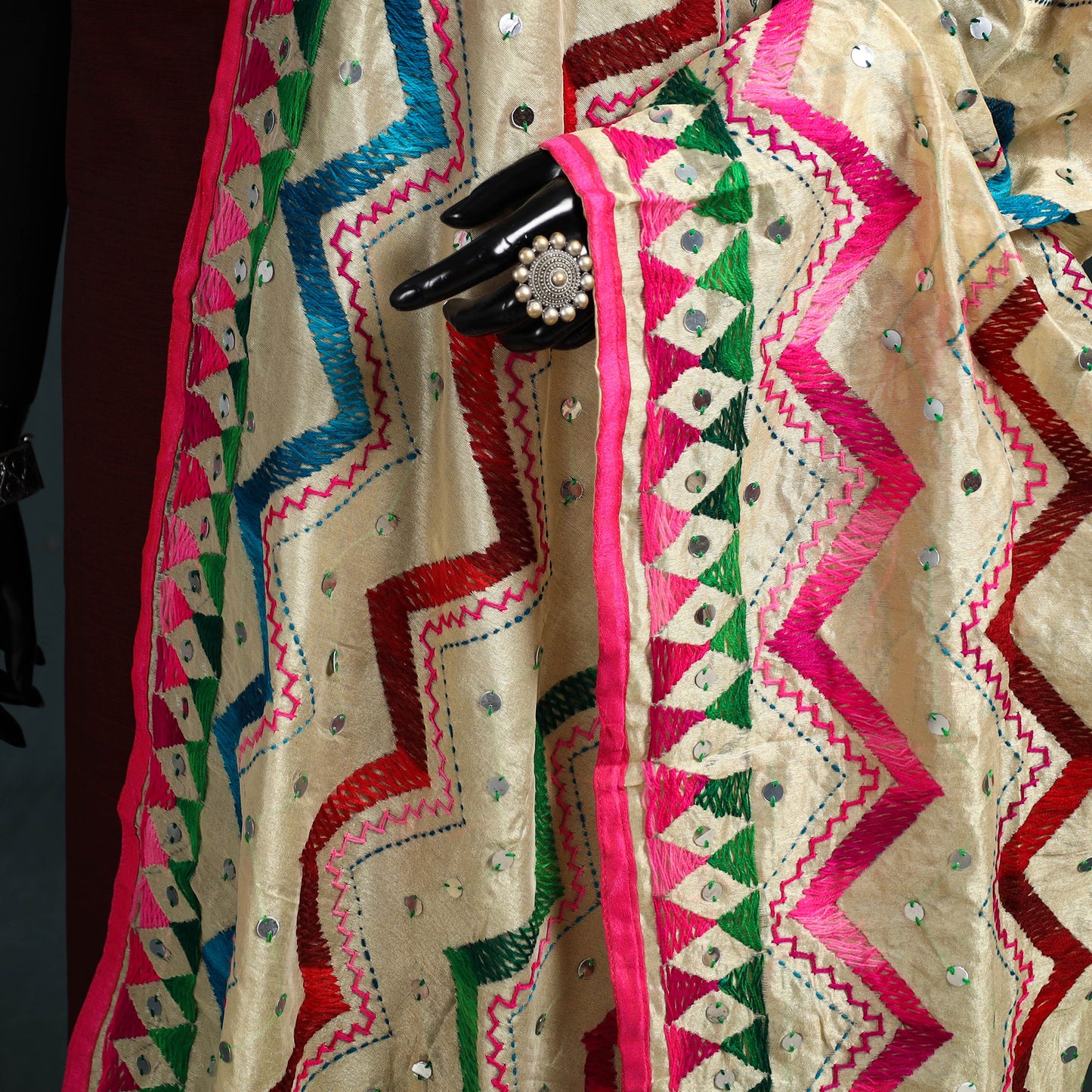 Ranihati Chanderi Silk Zig Zag Hand Embroidery Dupatta 69