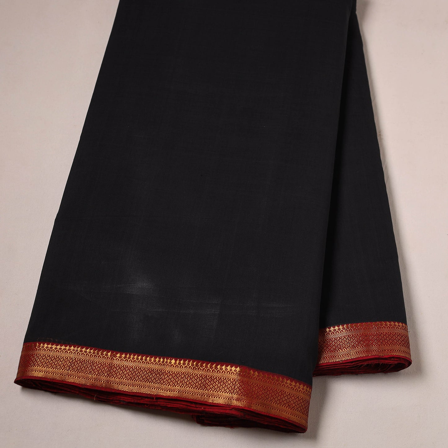 Black - Mangalagiri Handloom Cotton Zari Border Fabric 05