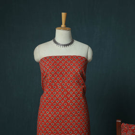 Hand Block Print Natural Dyed Cotton Ajrakh 3pc Unstitched Dress Material Suit Set 01