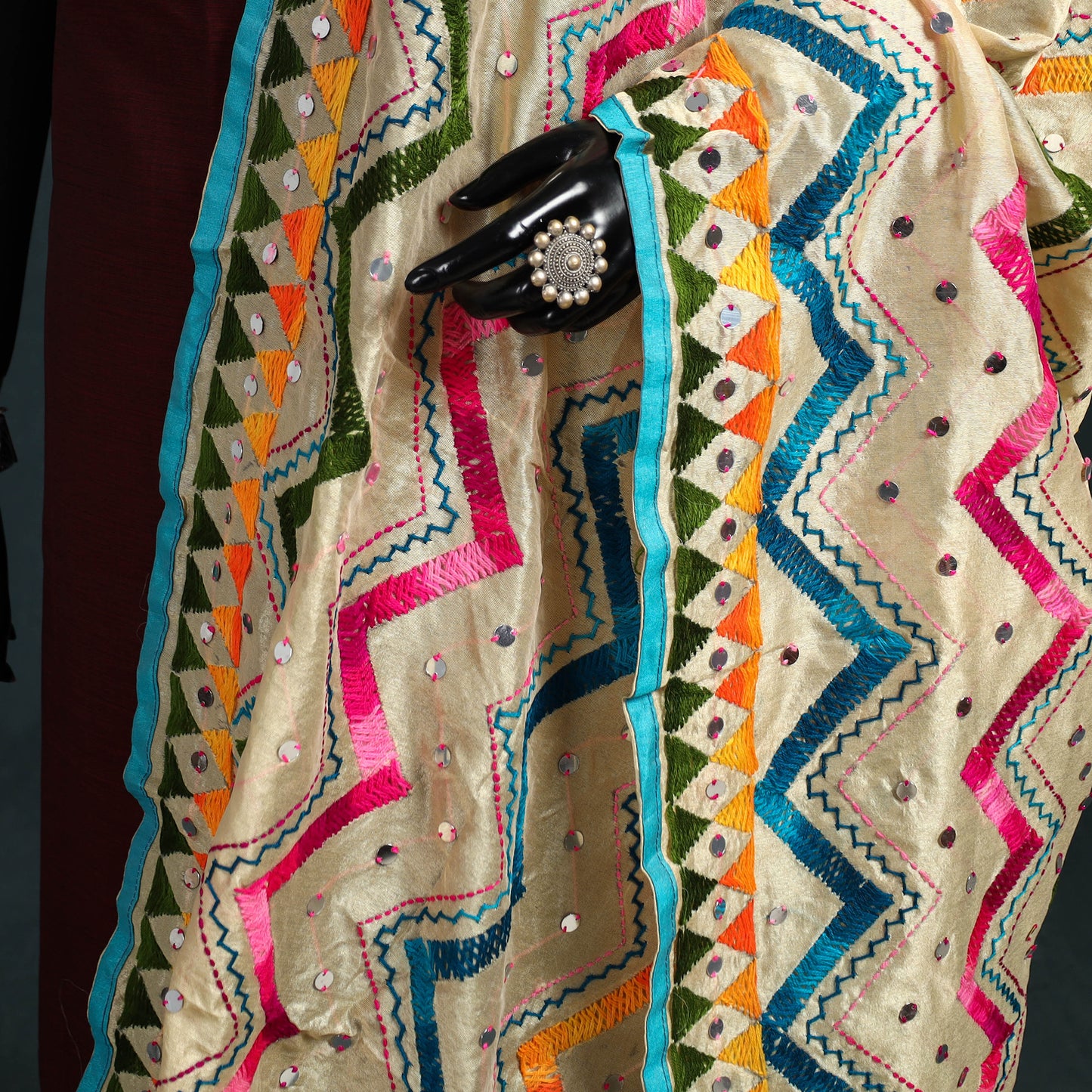 Ranihati Chanderi Silk Zig Zag Hand Embroidery Dupatta 70