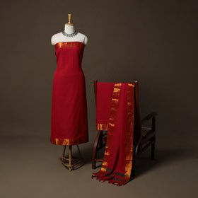 Dharwad Cotton 3pc Unstitched Dress Material Suit Set with Woven Border 50