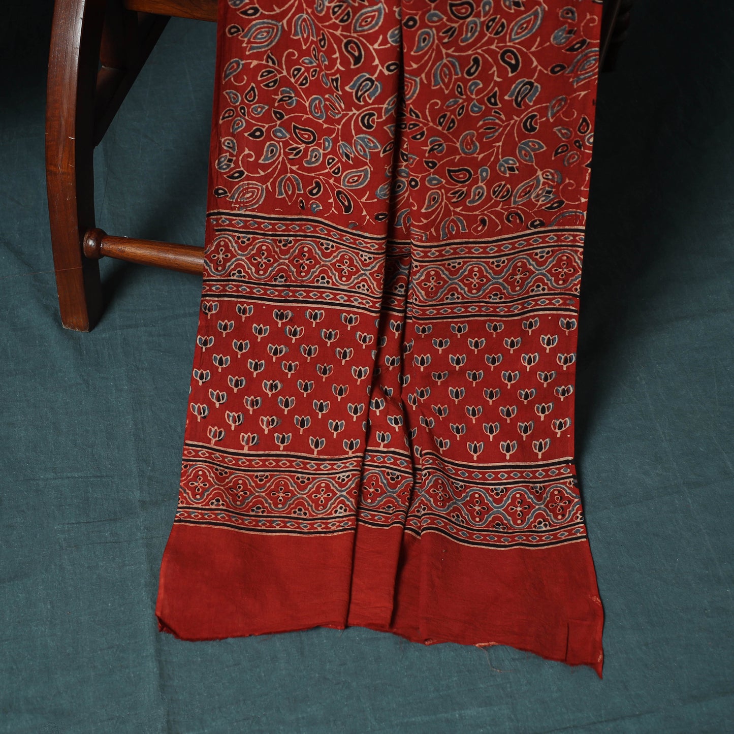 Hand Block Print Natural Dyed Cotton Ajrakh 3pc Unstitched Dress Material Suit Set 01