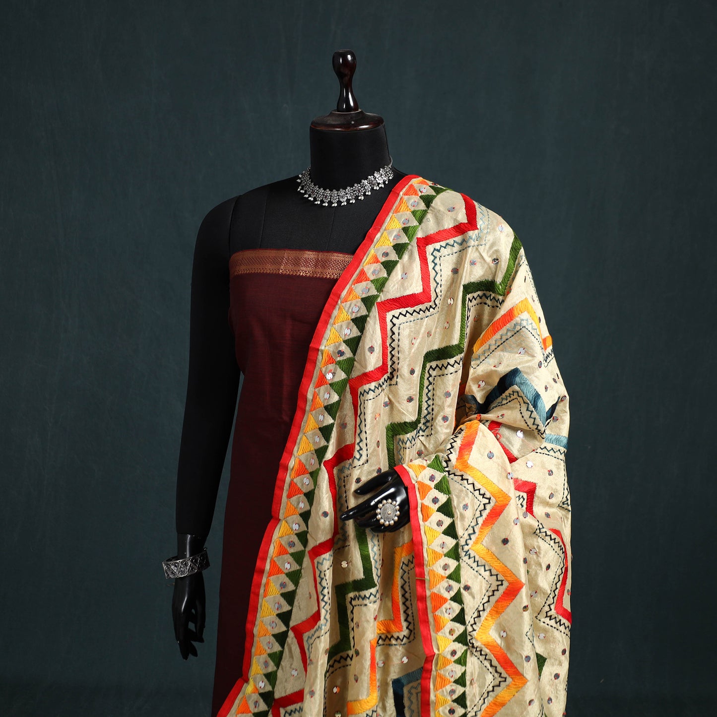 Ranihati Chanderi Silk Zig Zag Hand Embroidery Dupatta 71