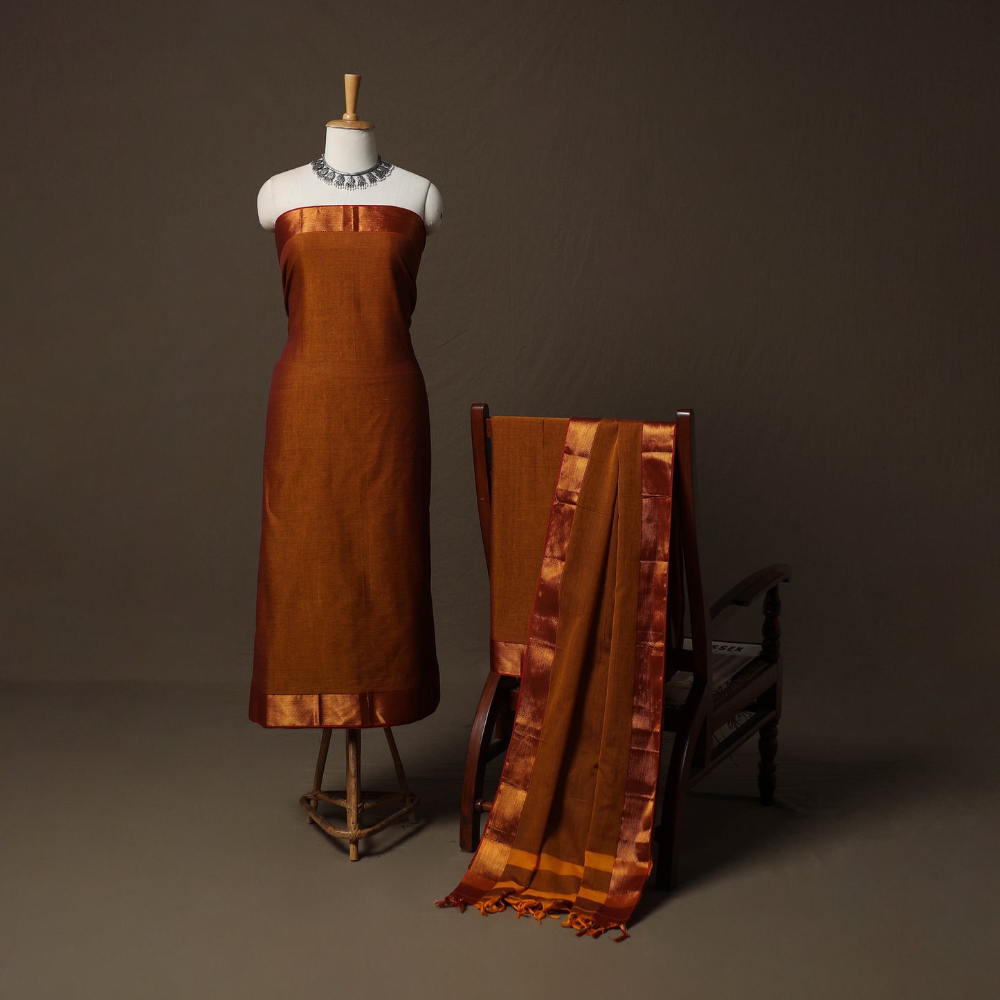 Dharwad Cotton 3pc Unstitched Dress Material Suit Set with Woven Border 49