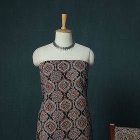 Hand Block Print Natural Dyed Cotton Ajrakh 3pc Unstitched Dress Material Suit Set 02