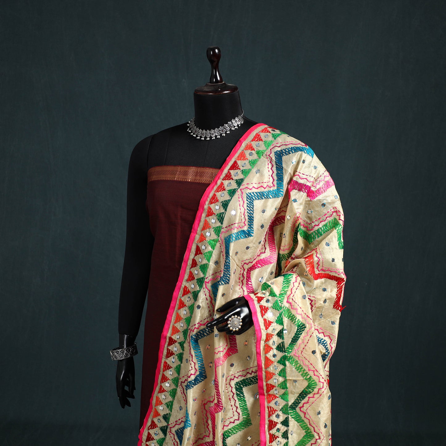 Ranihati Chanderi Silk Zig Zag Hand Embroidery Dupatta 72
