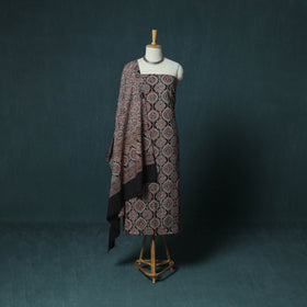 Hand Block Print Natural Dyed Cotton Ajrakh 3pc Unstitched Dress Material Suit Set 02