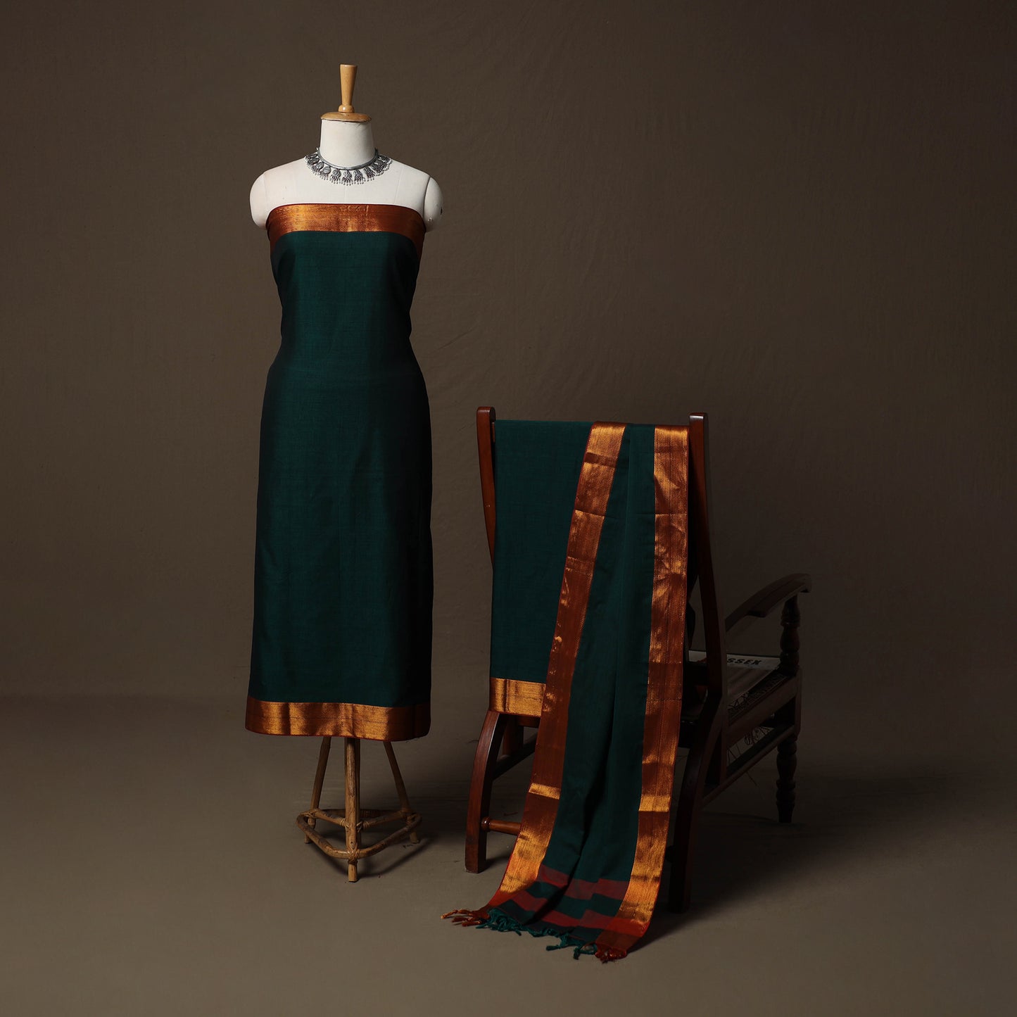 Dharwad Cotton 3pc Unstitched Dress Material Suit Set with Woven Border 48