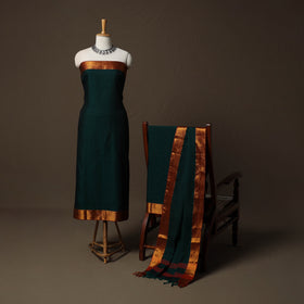 Dharwad Cotton 3pc Unstitched Dress Material Suit Set with Woven Border 48