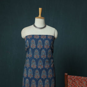 Hand Block Print Natural Dyed Cotton Ajrakh 3pc Unstitched Dress Material Suit Set 03