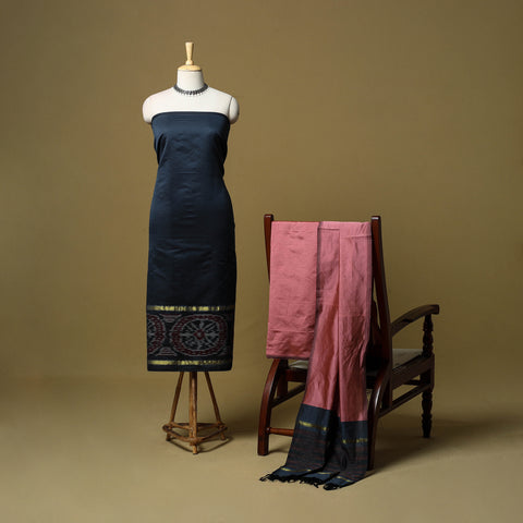 Blue - 3pc Pochampally Ikat Handloom Silk Cotton Unstitched Dress Material 52