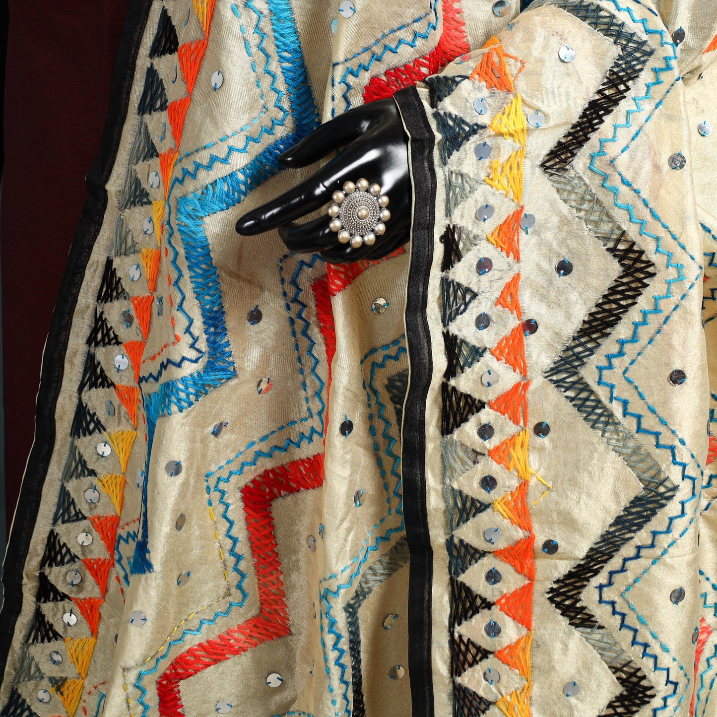Ranihati Chanderi Silk Zig Zag Hand Embroidery Dupatta 73