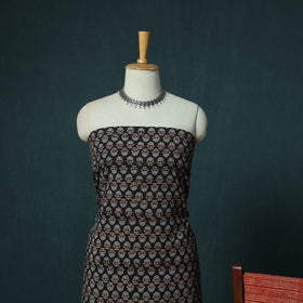 Hand Block Print Natural Dyed Cotton Ajrakh 3pc Unstitched Dress Material Suit Set 04