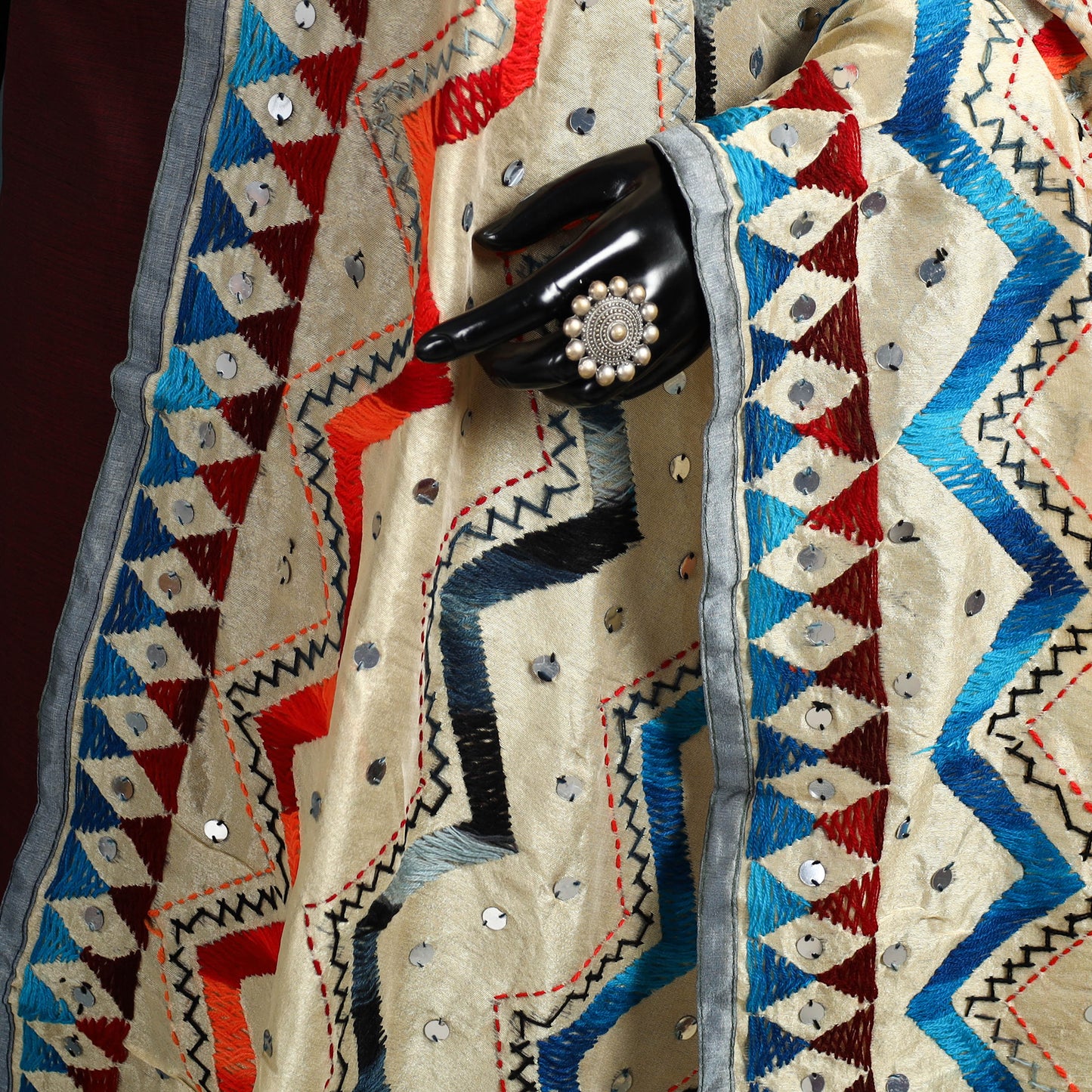 Ranihati Chanderi Silk Zig Zag Hand Embroidery Dupatta 74