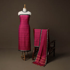 Dharwad Cotton 3pc Unstitched Dress Material Suit Set with Woven Border 46