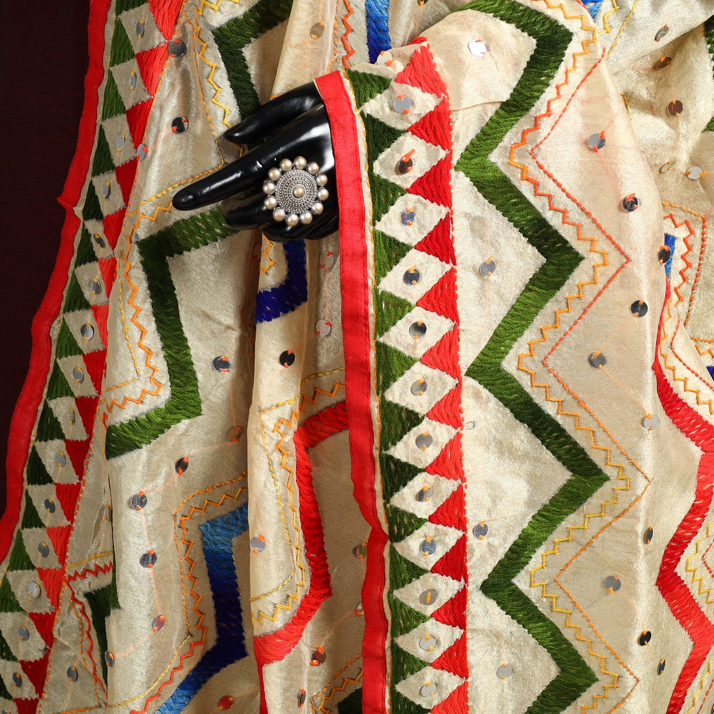 Ranihati Chanderi Silk Zig Zag Hand Embroidery Dupatta 76