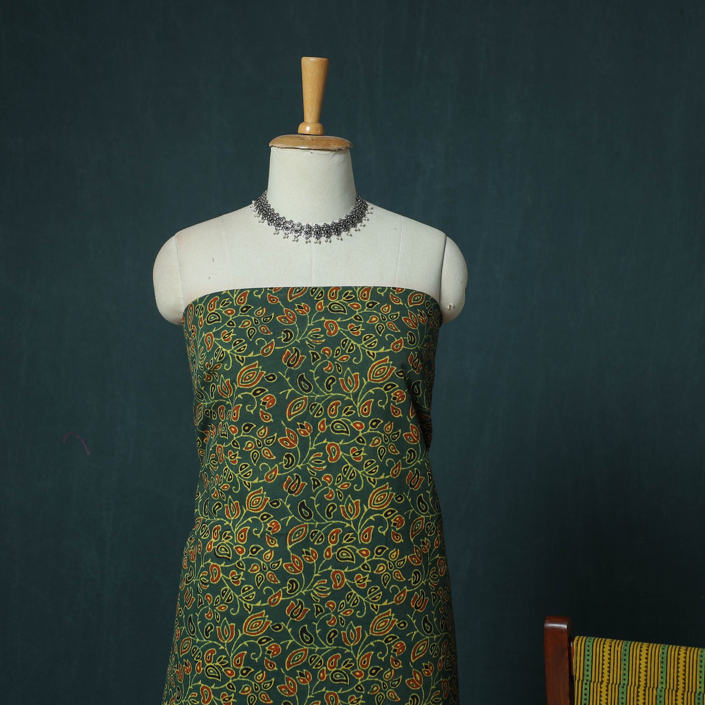 Hand Block Print Natural Dyed Cotton Ajrakh 3pc Unstitched Dress Material Suit Set 05