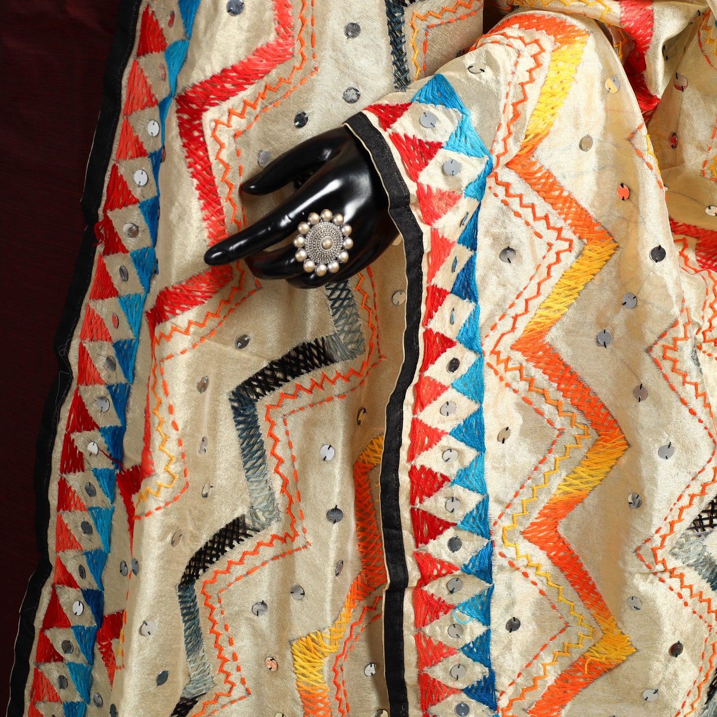 Ranihati Chanderi Silk Zig Zag Hand Embroidery Dupatta 77