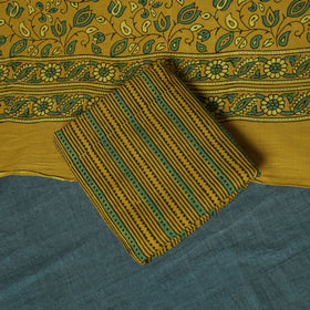 Hand Block Print Natural Dyed Cotton Ajrakh 3pc Unstitched Dress Material Suit Set 05