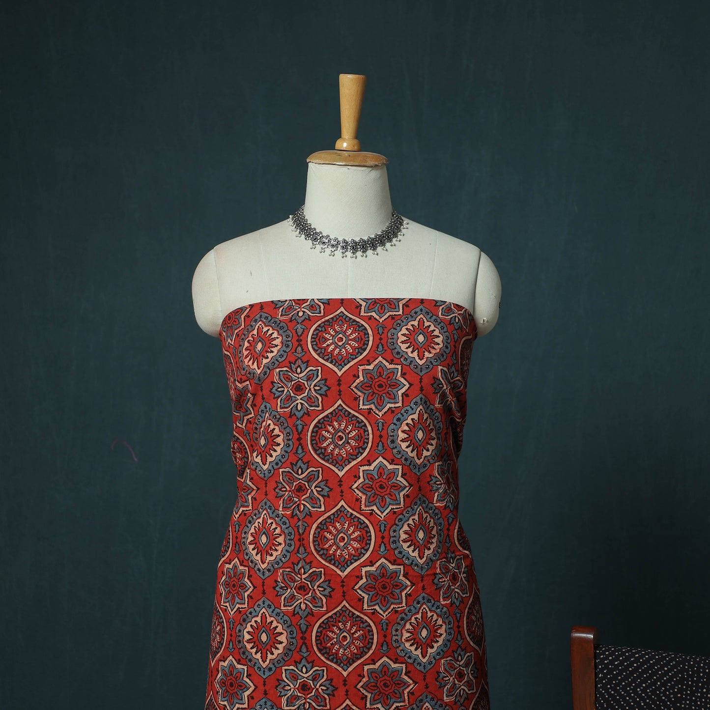 Hand Block Print Natural Dyed Cotton Ajrakh 3pc Unstitched Dress Material Suit Set 08