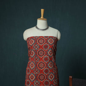 Hand Block Print Natural Dyed Cotton Ajrakh 3pc Unstitched Dress Material Suit Set 08