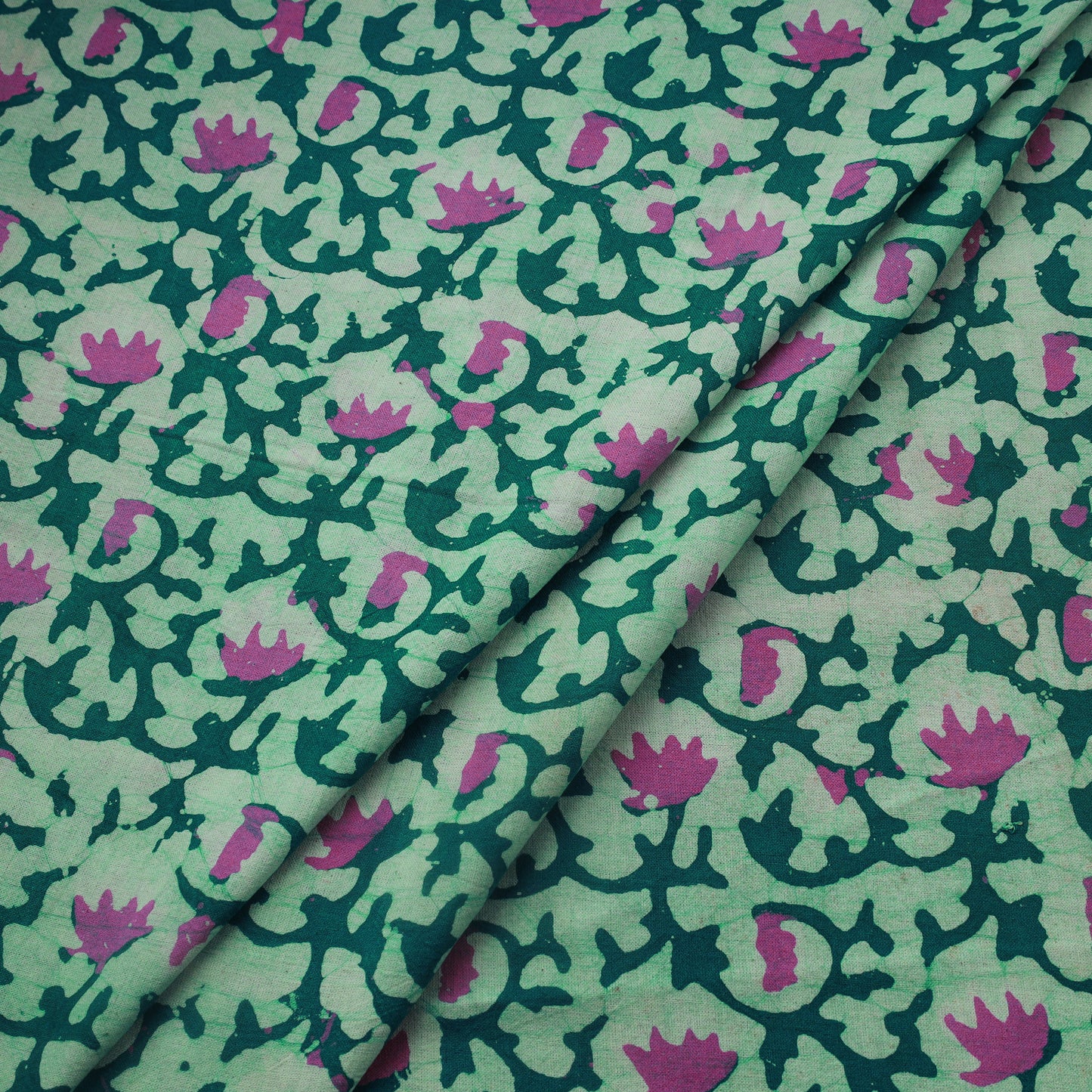Green Cotton Kutch Hand Batik Print Fabric