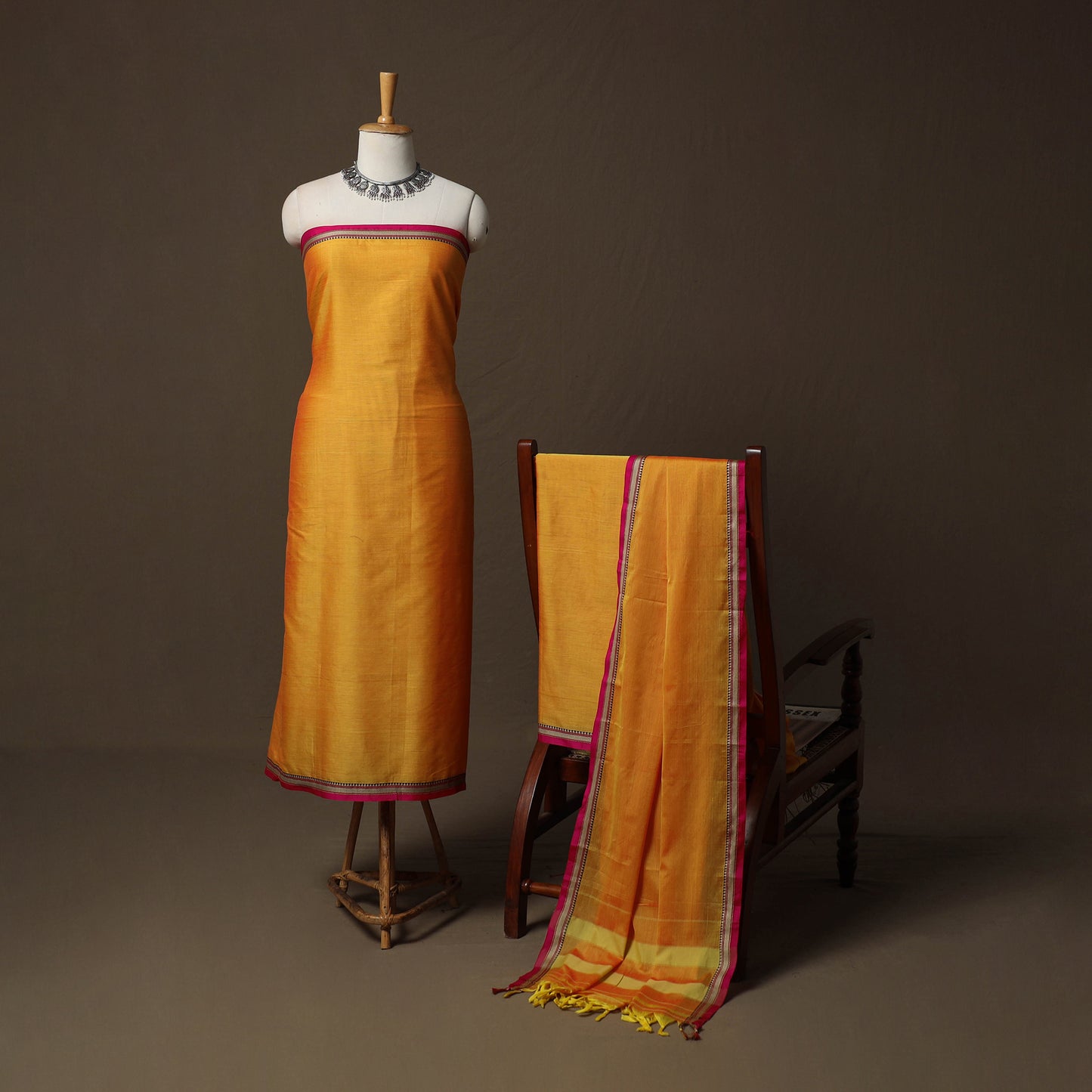 Dharwad Cotton 3pc Unstitched Dress Material Suit Set with Woven Border 44