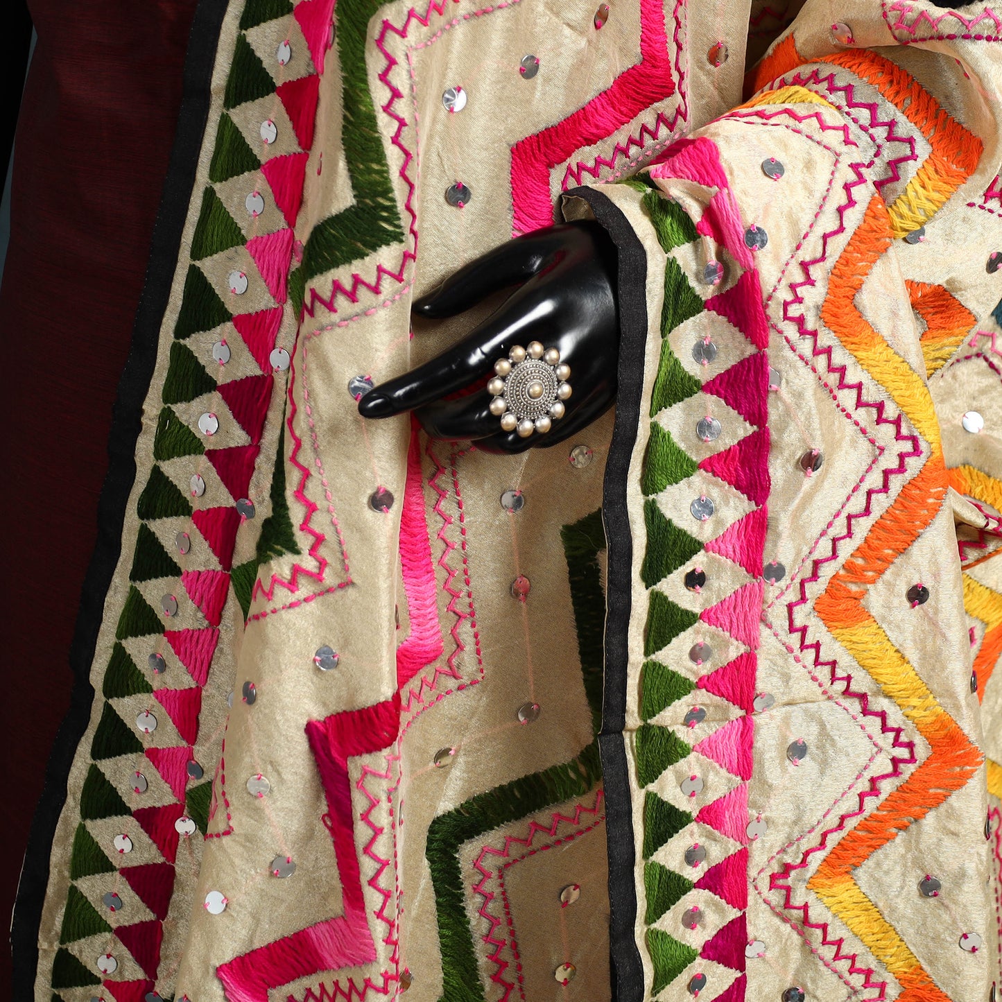 Ranihati Chanderi Silk Zig Zag Hand Embroidery Dupatta 79