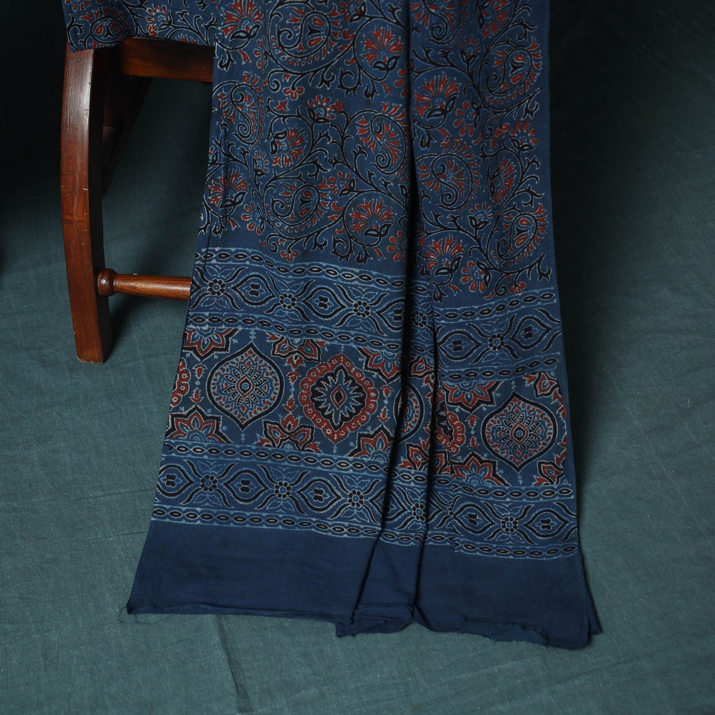 Hand Block Print Natural Dyed Cotton Ajrakh 3pc Unstitched Dress Material Suit Set 07