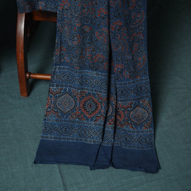 Hand Block Print Natural Dyed Cotton Ajrakh 3pc Unstitched Dress Material Suit Set 07