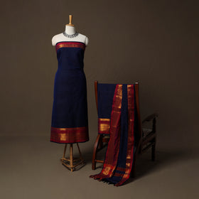 Dharwad Cotton 3pc Unstitched Dress Material Suit Set with Woven Border 43