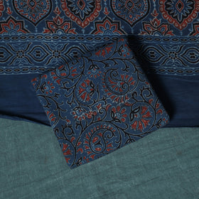 Hand Block Print Natural Dyed Cotton Ajrakh 3pc Unstitched Dress Material Suit Set 07